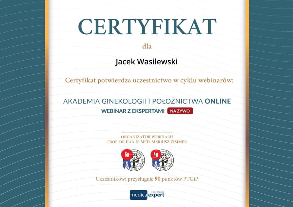 Certyfikat uczestnictwa w szkoleniu online dla Jacek Wasilewski. – Tczew